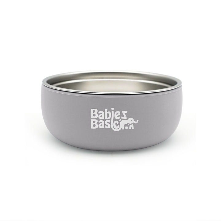 Babies Basic Stainless Steel Bowl with Silicone Sleeve for Kids, Gray