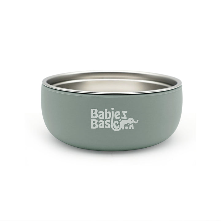 Babies Basic Stainless Steel Bowl with Silicone Sleeve for Kids, Green