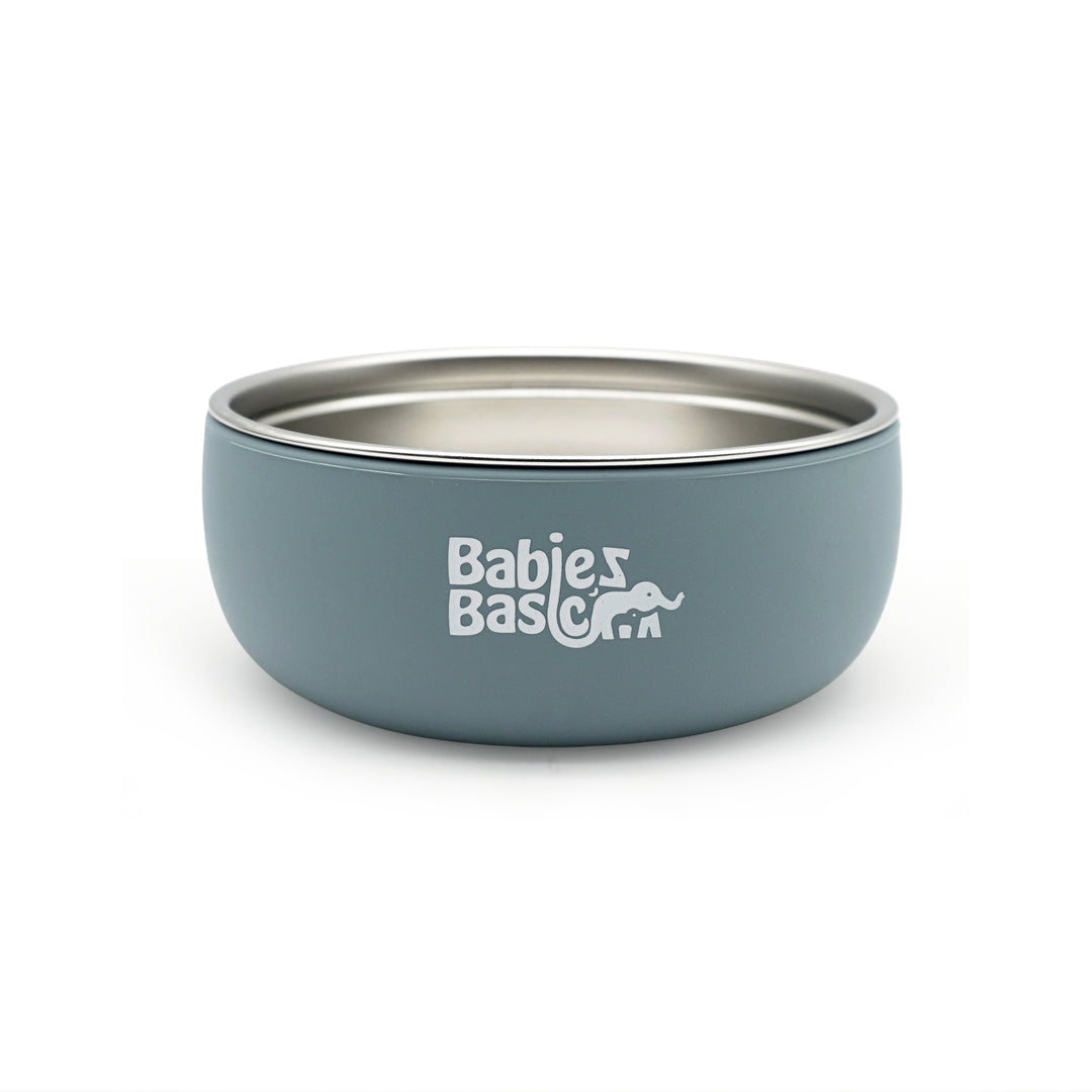 Babies Basic Stainless Steel Bowl with Silicone Sleeve for Kids, Indigo