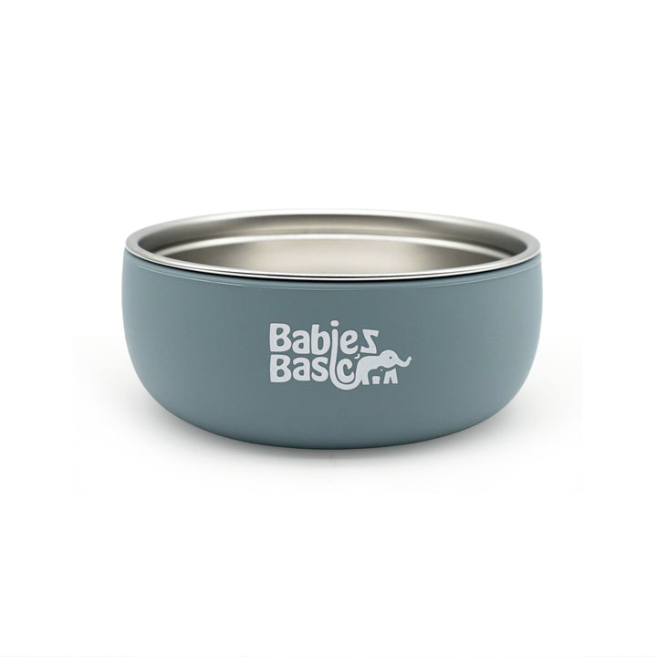 Babies Basic Stainless Steel Bowl with Silicone Sleeve for Kids, Indigo