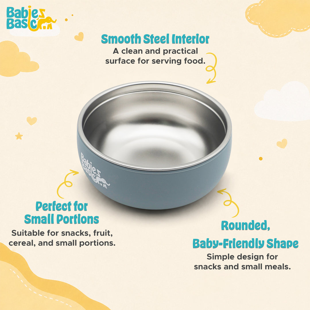 Babies Basic Stainless Steel Bowl with Silicone Sleeve for Kids, Indigo