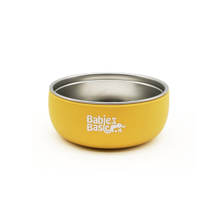 Babies Basic Stainless Steel Bowl with Silicone Sleeve for Kids, Yellow