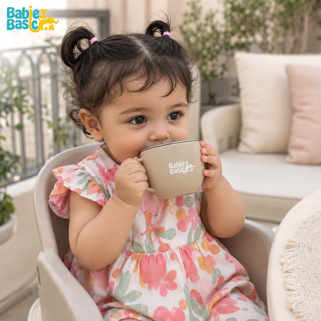 Babies Basic Stainless Steel Cup with Silicone Sleeve for Kids, Beige