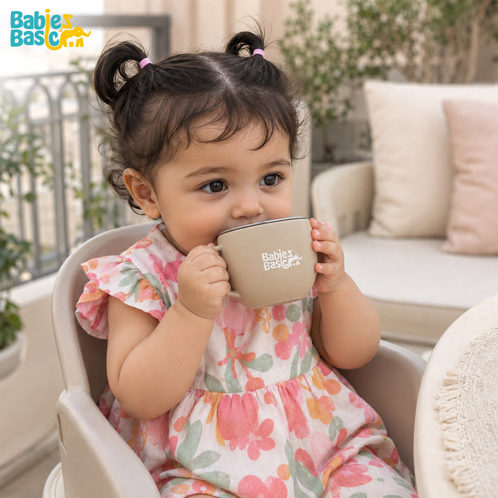 Babies Basic Stainless Steel Cup with Silicone Sleeve for Kids, Beige