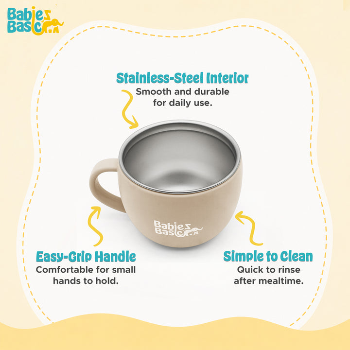 Babies Basic Stainless Steel Cup with Silicone Sleeve for Kids, Beige