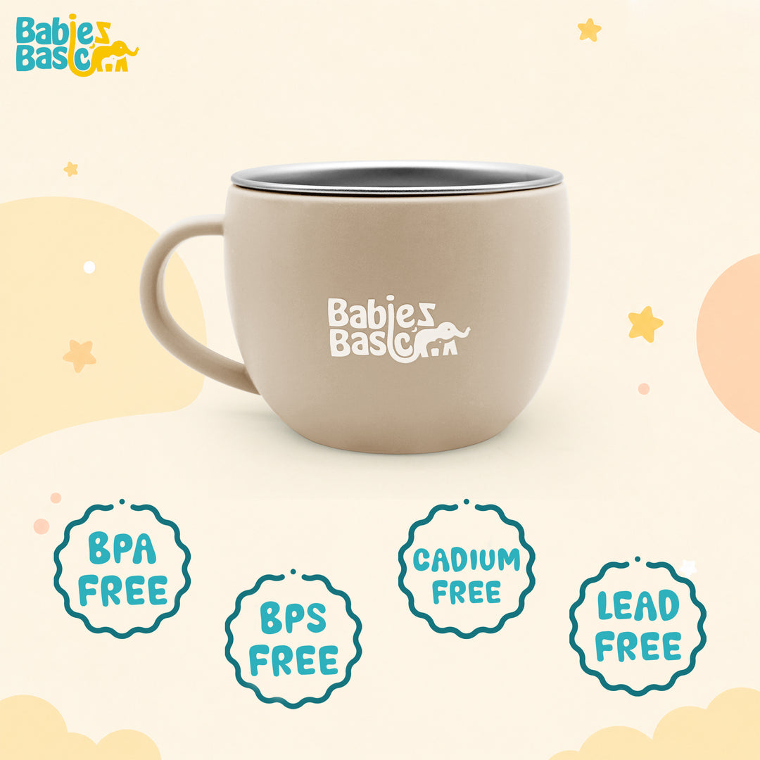 Babies Basic Stainless Steel Cup with Silicone Sleeve for Kids, Beige