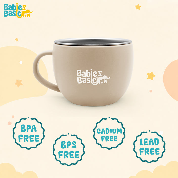 Babies Basic Stainless Steel Cup with Silicone Sleeve for Kids, Beige