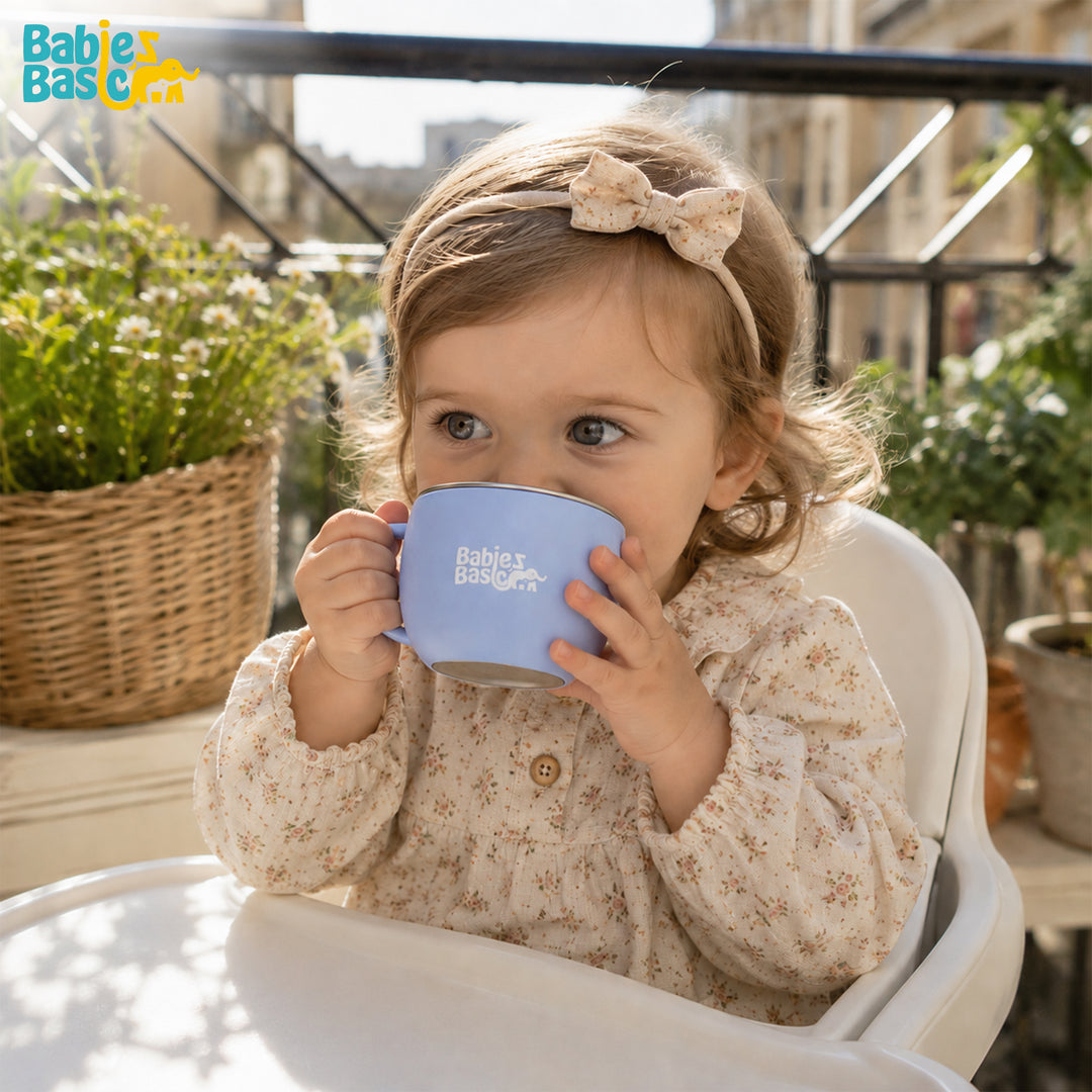 Babies Basic Stainless Steel Cup with Silicone Sleeve for Kids, Blue
