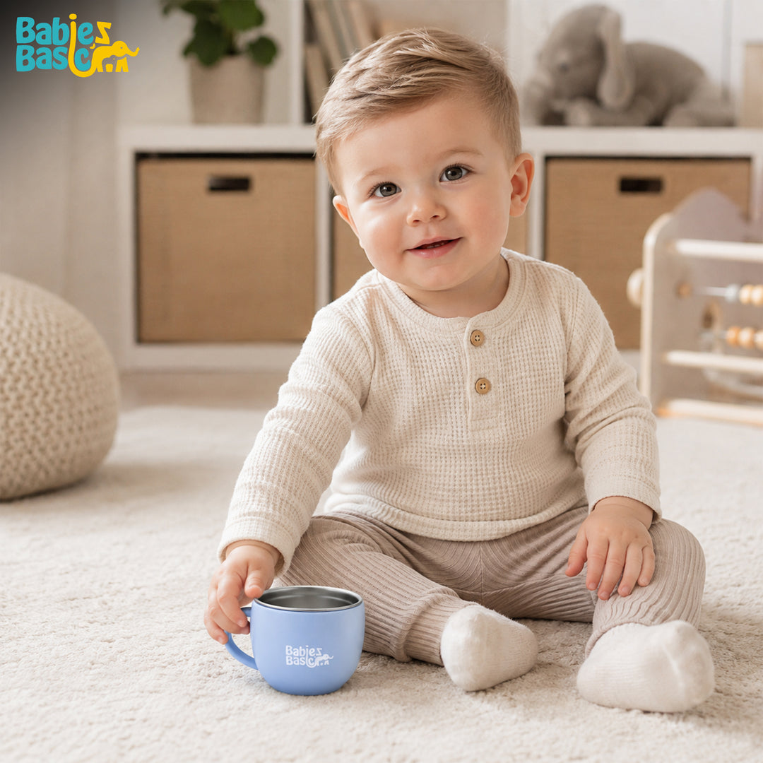 Babies Basic Stainless Steel Cup with Silicone Sleeve for Kids, Blue