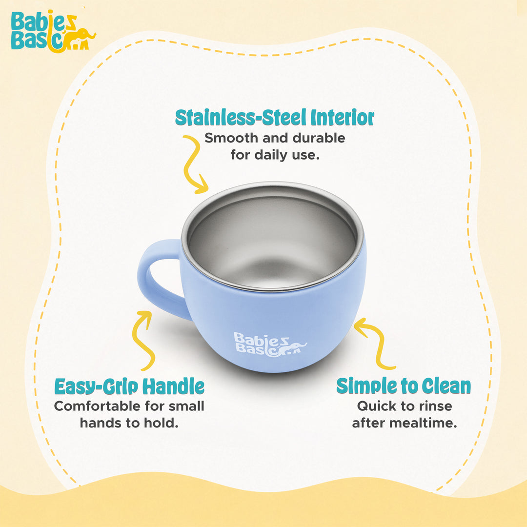Babies Basic Stainless Steel Cup with Silicone Sleeve for Kids, Blue