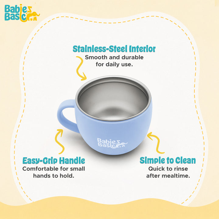 Babies Basic Stainless Steel Cup with Silicone Sleeve for Kids, Blue