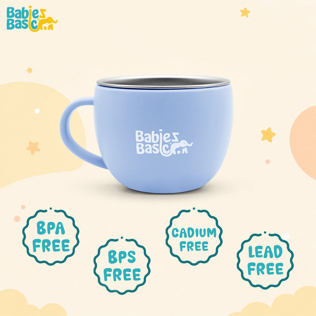 Babies Basic Stainless Steel Cup with Silicone Sleeve for Kids, Blue