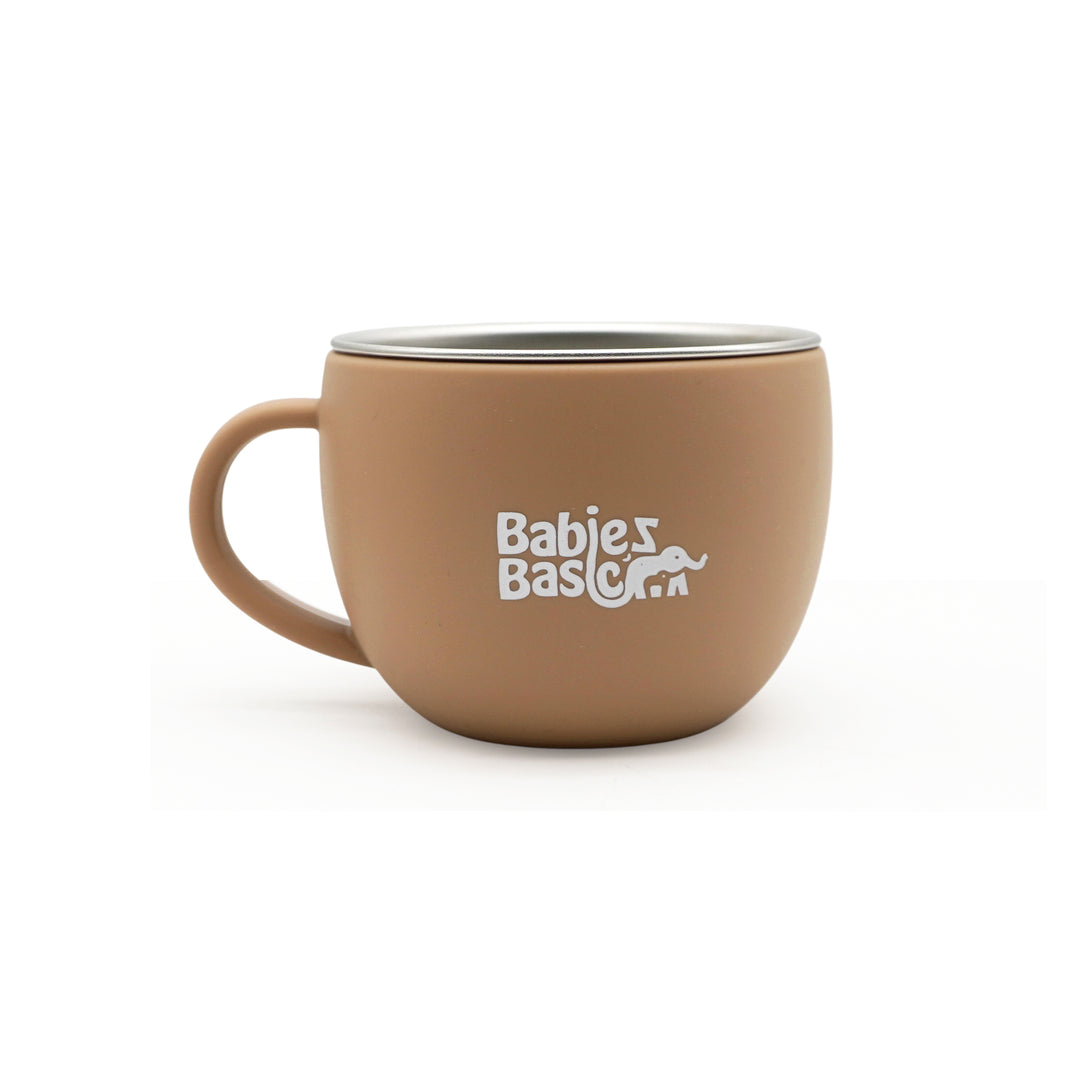 Babies Basic Stainless Steel Cup with Silicone Sleeve for Kids, Brown