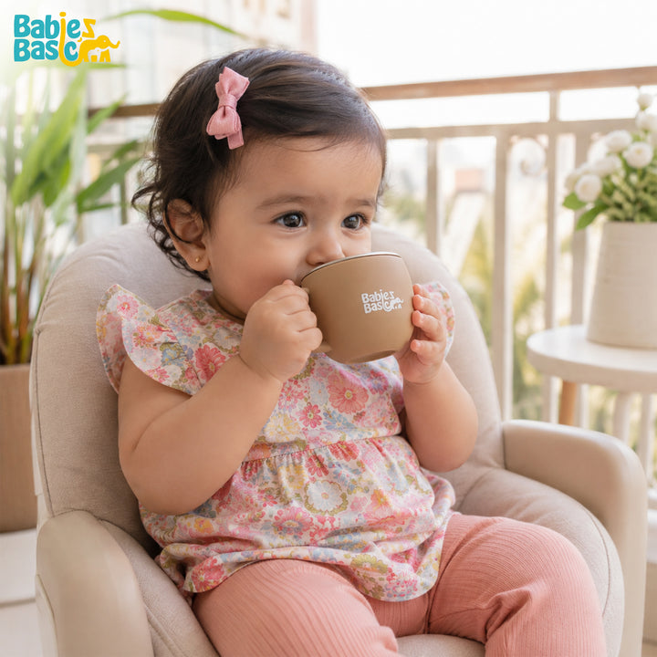 Babies Basic Stainless Steel Cup with Silicone Sleeve for Kids, Brown