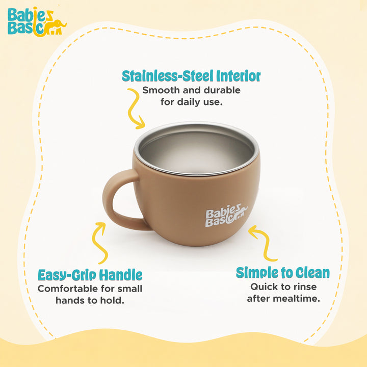 Babies Basic Stainless Steel Cup with Silicone Sleeve for Kids, Brown
