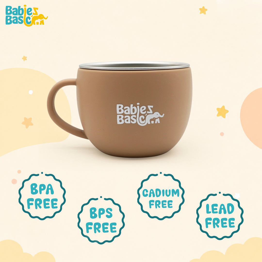 Babies Basic Stainless Steel Cup with Silicone Sleeve for Kids, Brown