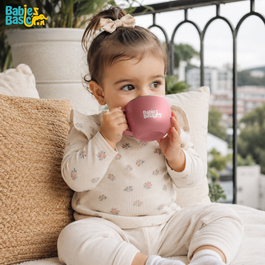Babies Basic Stainless Steel Cup with Silicone Sleeve for Kids, Dusty Pink