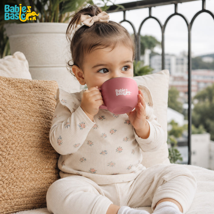 Babies Basic Stainless Steel Cup with Silicone Sleeve for Kids, Dusty Pink