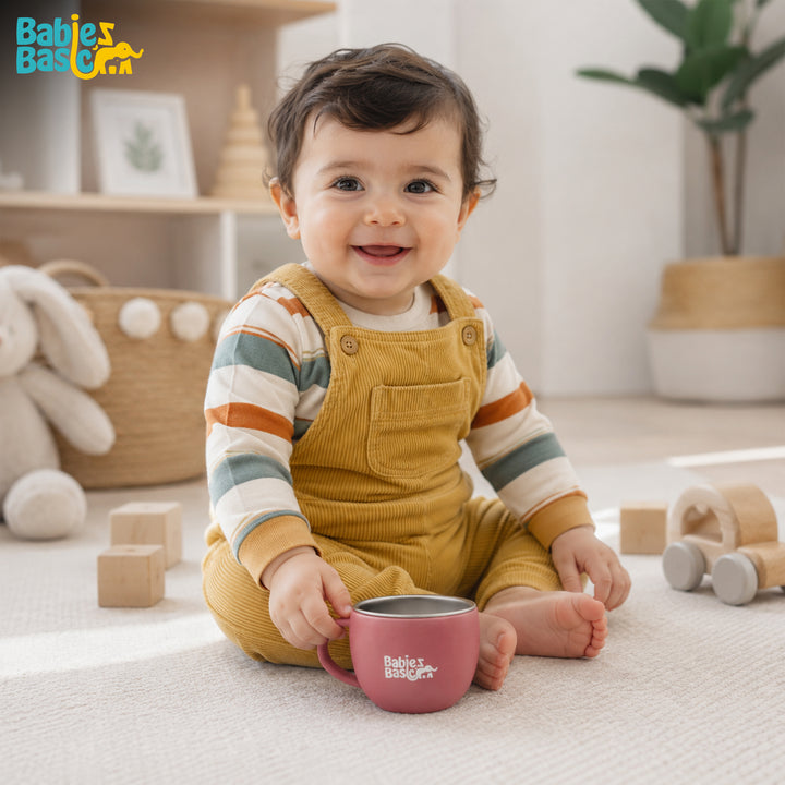 Babies Basic Stainless Steel Cup with Silicone Sleeve for Kids, Dusty Pink