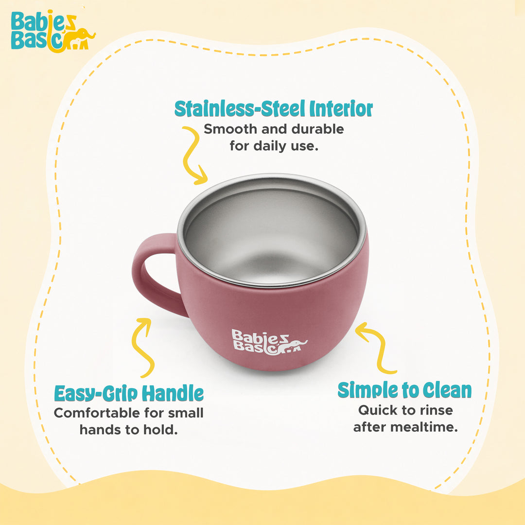 Babies Basic Stainless Steel Cup with Silicone Sleeve for Kids, Dusty Pink