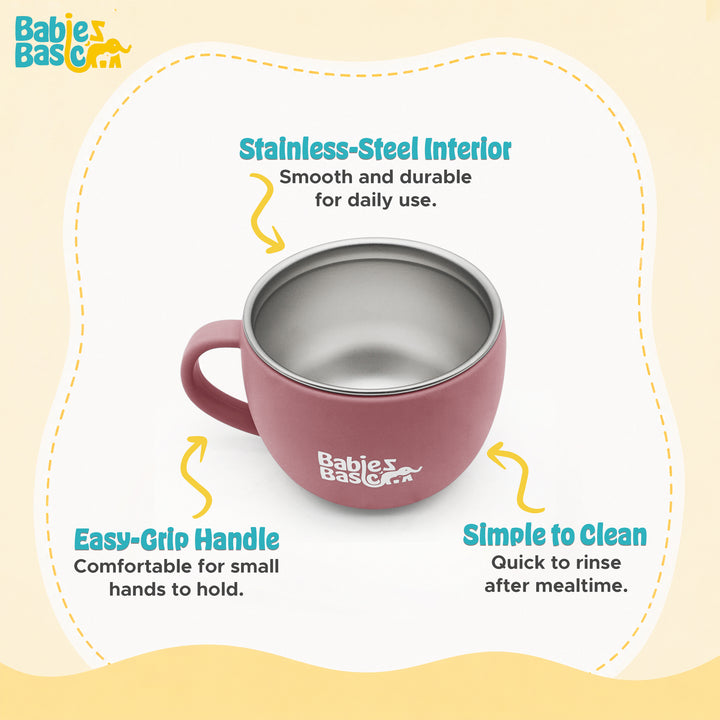 Babies Basic Stainless Steel Cup with Silicone Sleeve for Kids, Dusty Pink