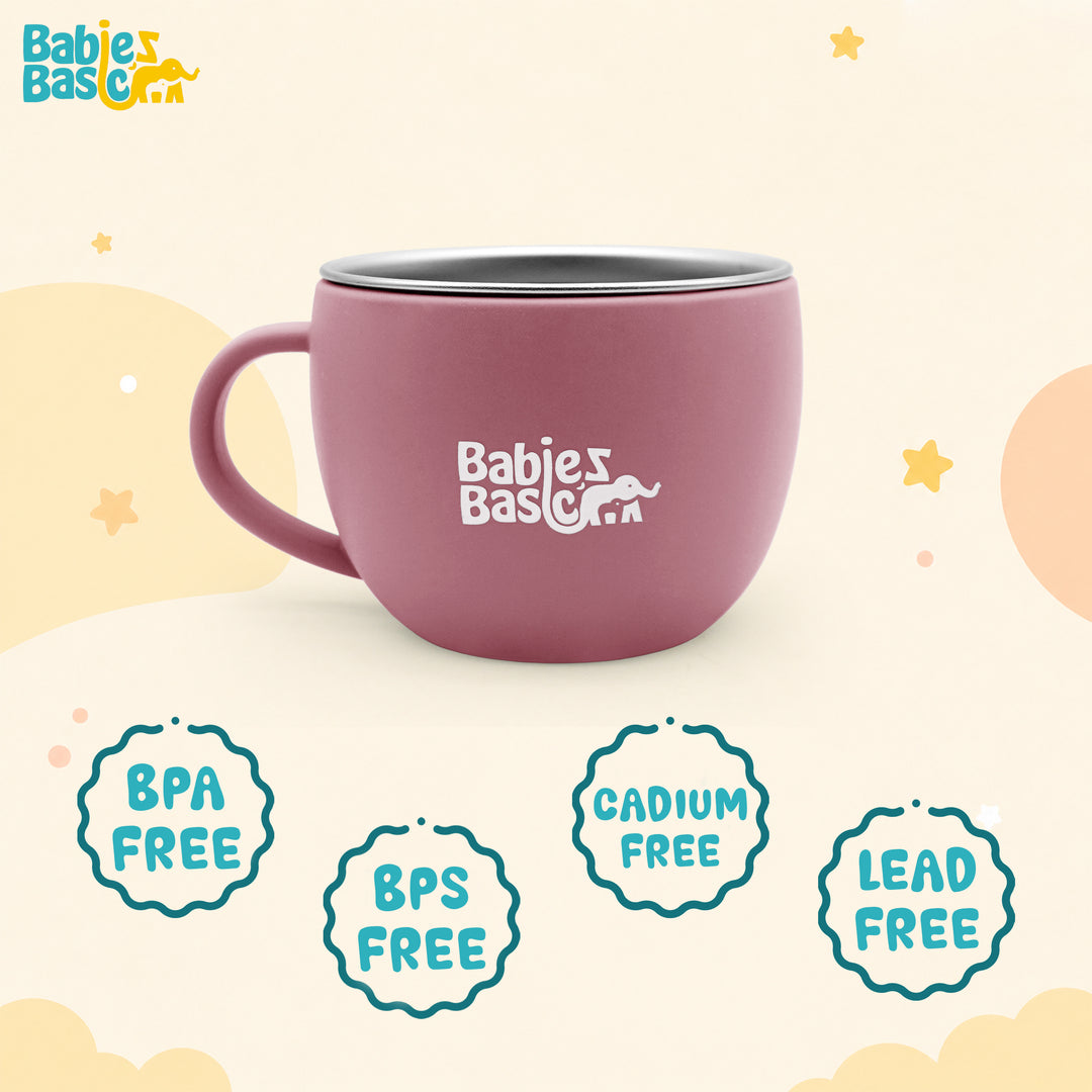 Babies Basic Stainless Steel Cup with Silicone Sleeve for Kids, Dusty Pink