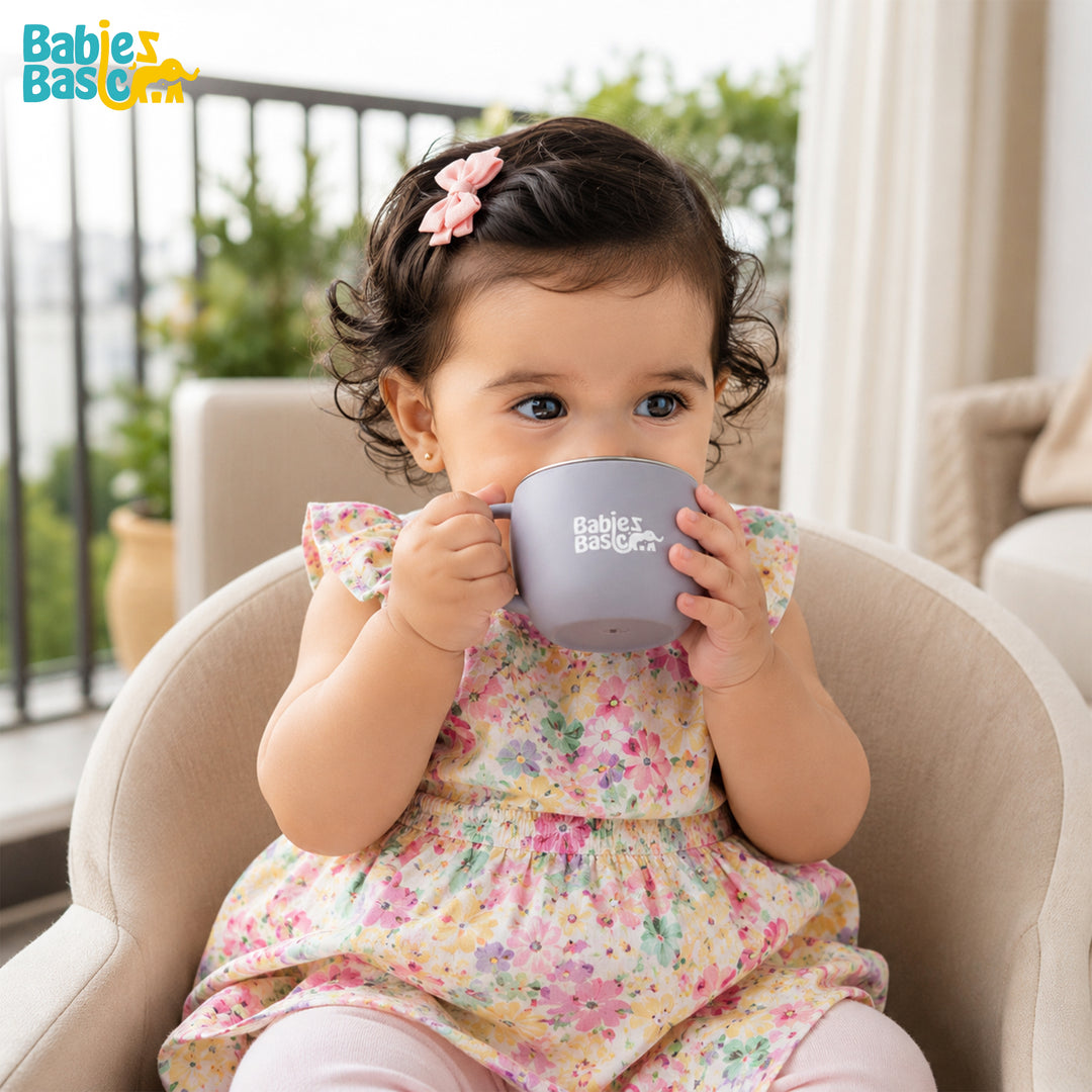 Babies Basic Stainless Steel Cup with Silicone Sleeve for Kids, Gray