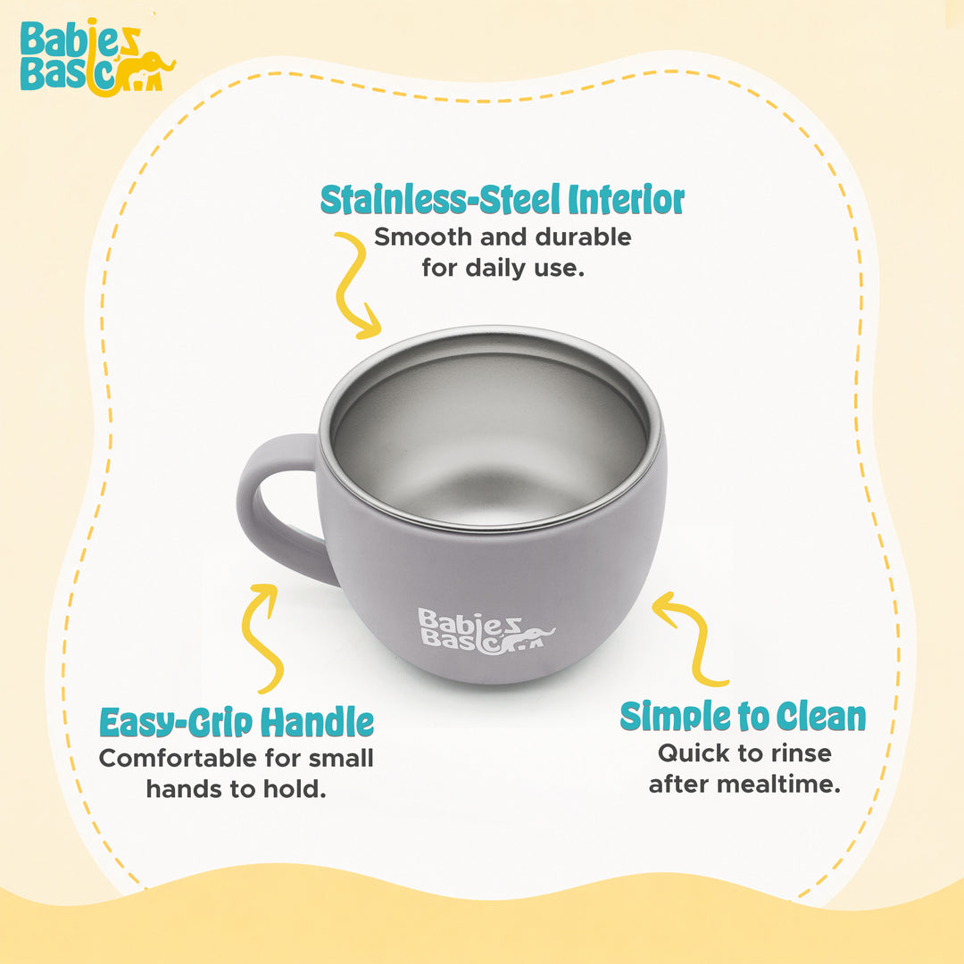 Babies Basic Stainless Steel Cup with Silicone Sleeve for Kids, Gray