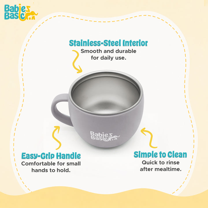 Babies Basic Stainless Steel Cup with Silicone Sleeve for Kids, Gray