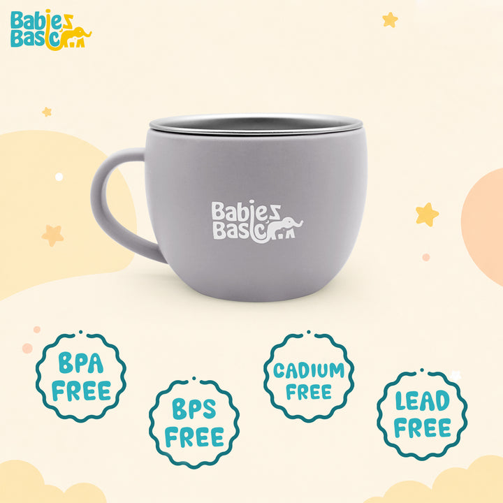 Babies Basic Stainless Steel Cup with Silicone Sleeve for Kids, Gray