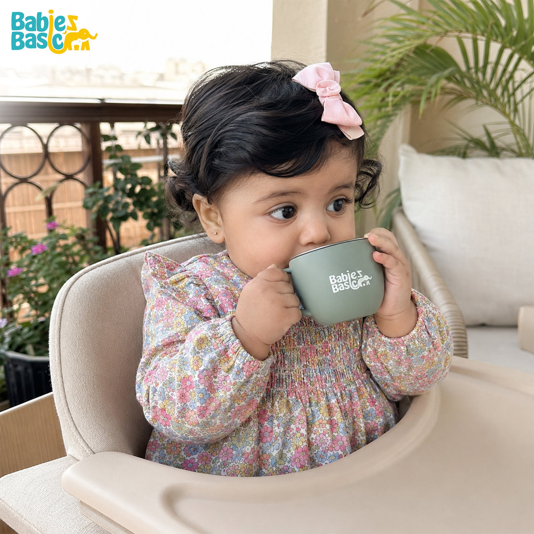 Babies Basic Stainless Steel Cup with Silicone Sleeve for Kids, Green