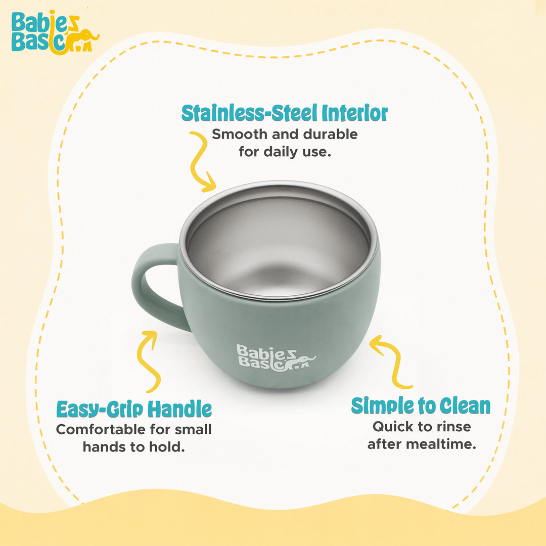Babies Basic Stainless Steel Cup with Silicone Sleeve for Kids, Green