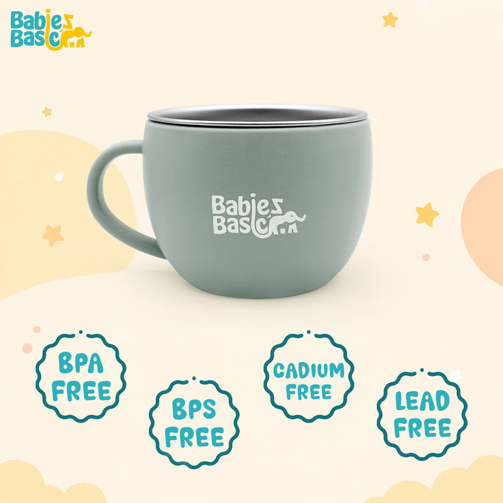 Babies Basic Stainless Steel Cup with Silicone Sleeve for Kids, Green
