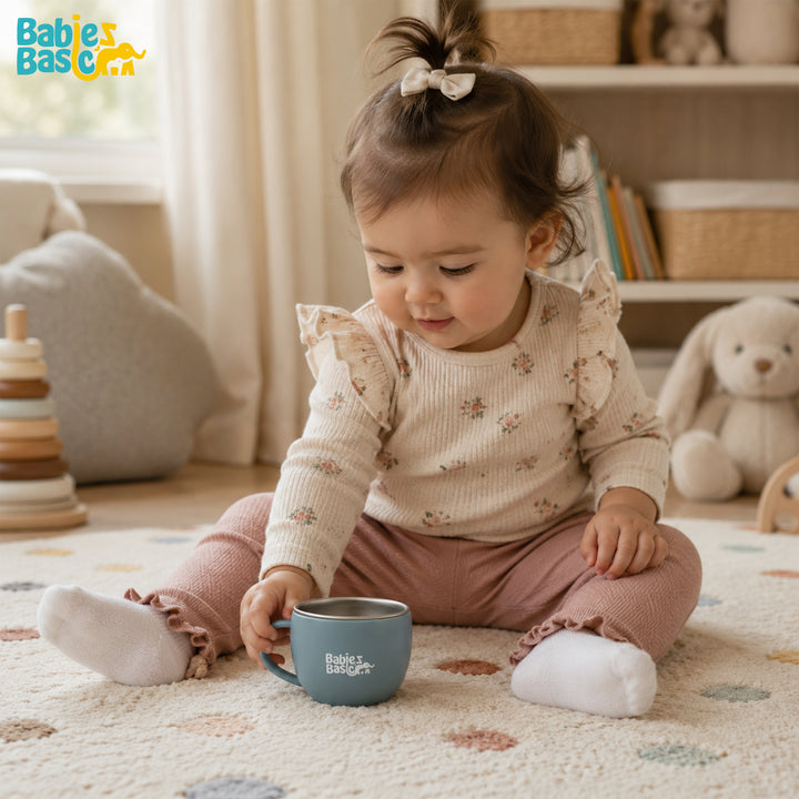 Babies Basic Stainless Steel Cup with Silicone Sleeve for Kids, Indigo