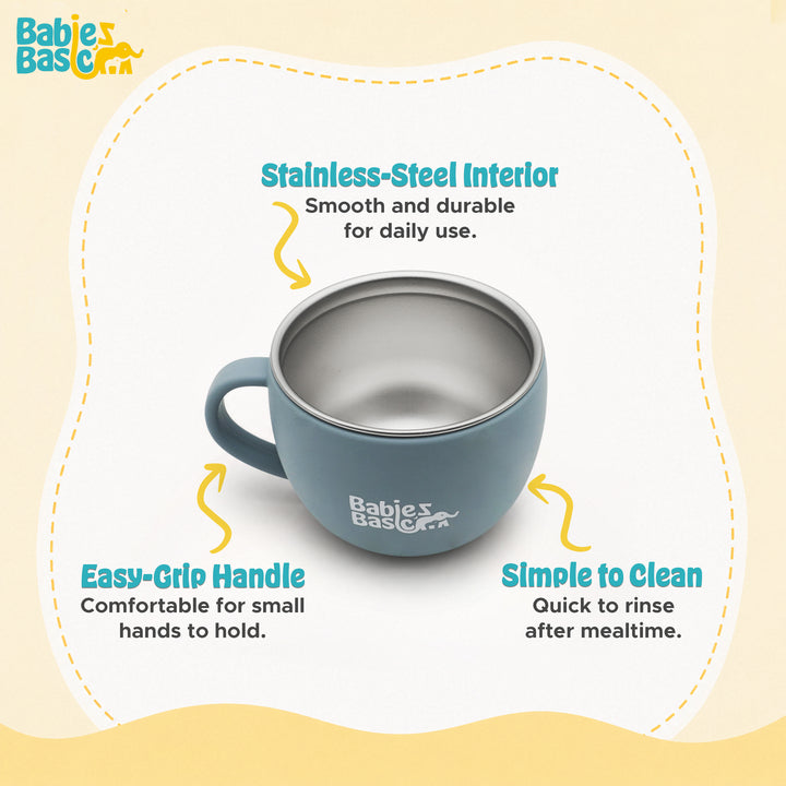 Babies Basic Stainless Steel Cup with Silicone Sleeve for Kids, Indigo