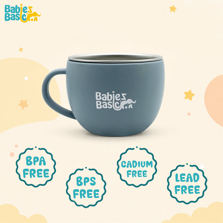 Babies Basic Stainless Steel Cup with Silicone Sleeve for Kids, Indigo