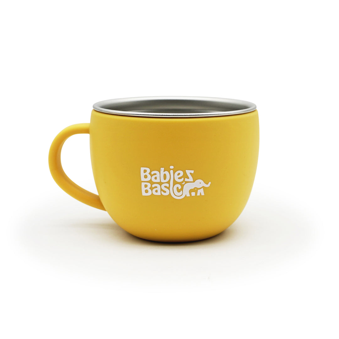 Babies Basic Stainless Steel Cup with Silicone Sleeve for Kids, Yellow