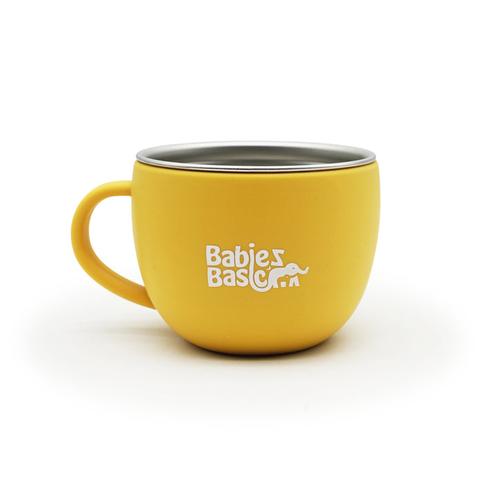 Babies Basic Stainless Steel Cup with Silicone Sleeve for Kids, Yellow