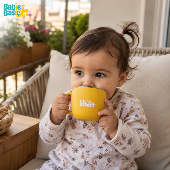 Babies Basic Stainless Steel Cup with Silicone Sleeve for Kids, Yellow