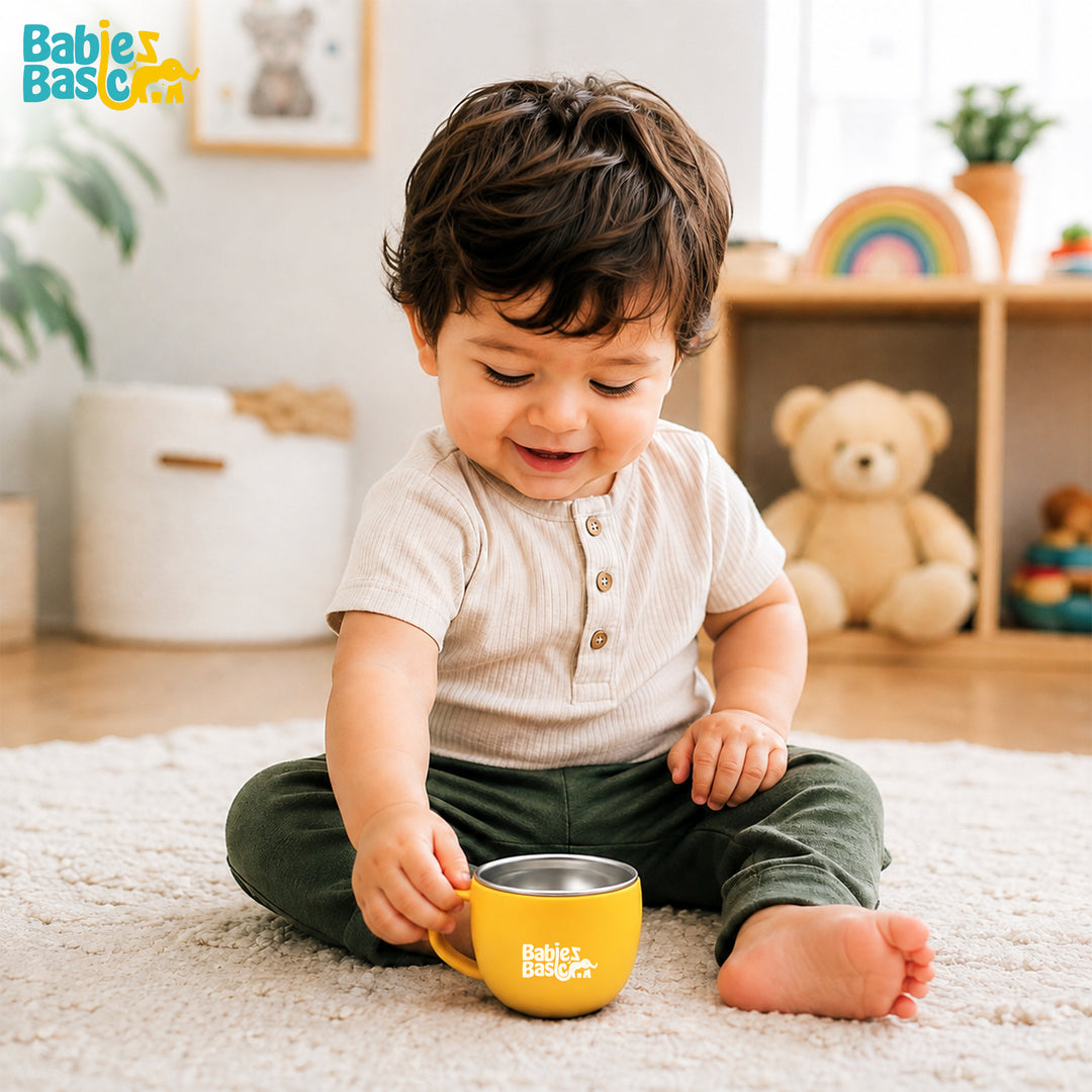Babies Basic Stainless Steel Cup with Silicone Sleeve for Kids, Yellow