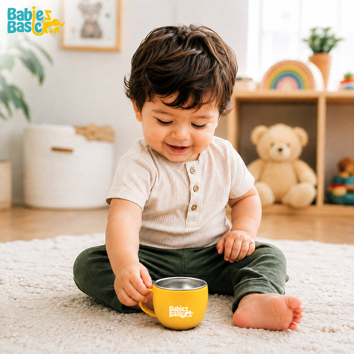 Babies Basic Stainless Steel Cup with Silicone Sleeve for Kids, Yellow