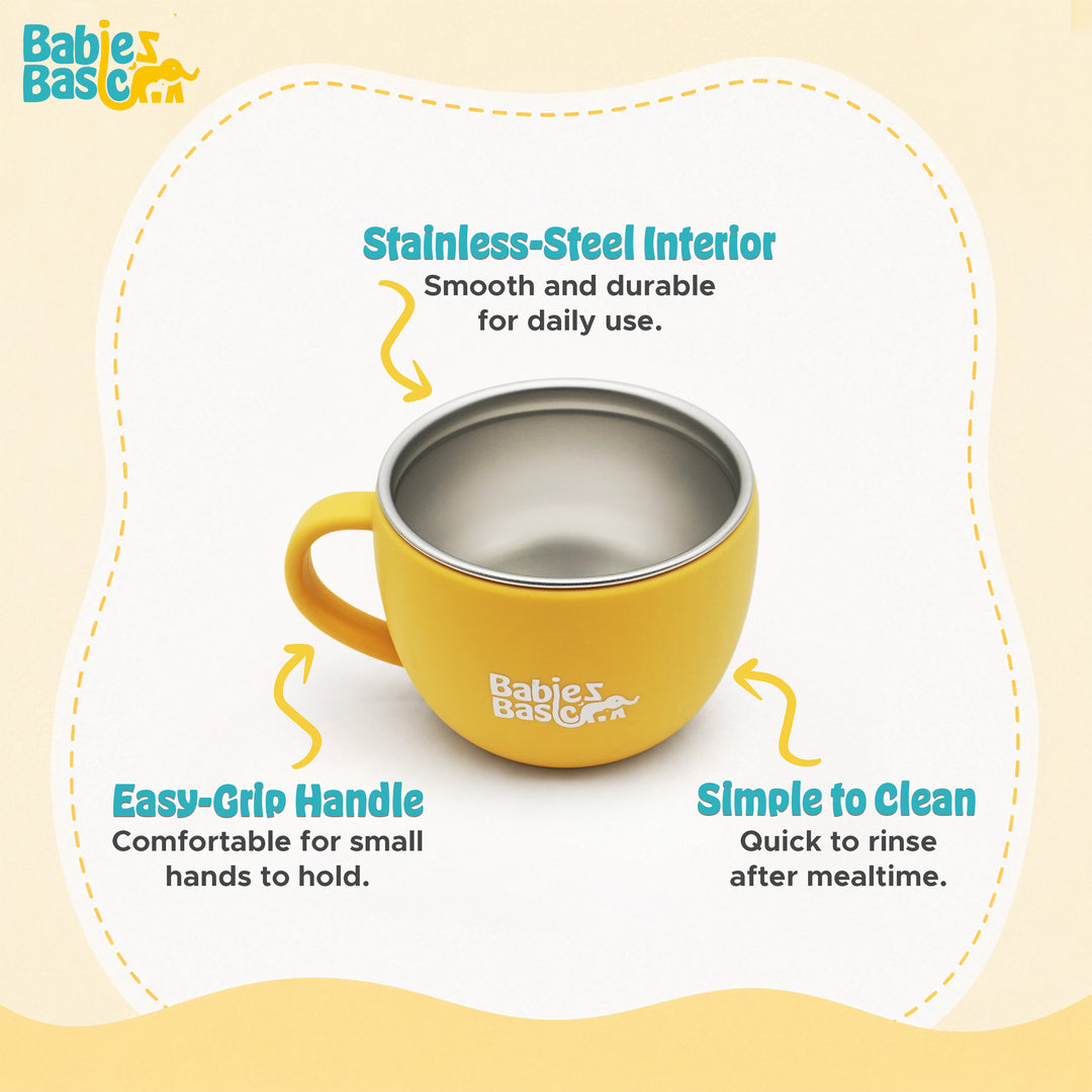 Babies Basic Stainless Steel Cup with Silicone Sleeve for Kids, Yellow