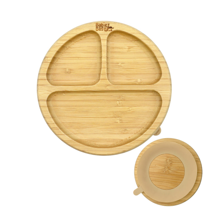 Babies Basic Bamboo Plate with Silicone Suction for Kids, Beige