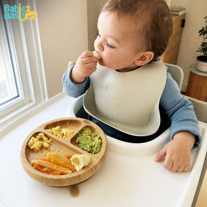 Babies Basic Bamboo Plate with Silicone Suction for Kids, Beige