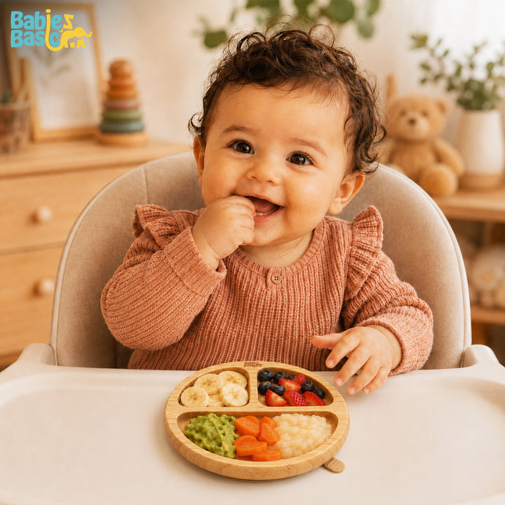 Babies Basic Bamboo Plate with Silicone Suction for Kids, Beige