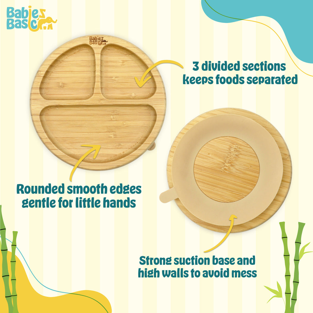 Babies Basic Bamboo Plate with Silicone Suction for Kids, Beige