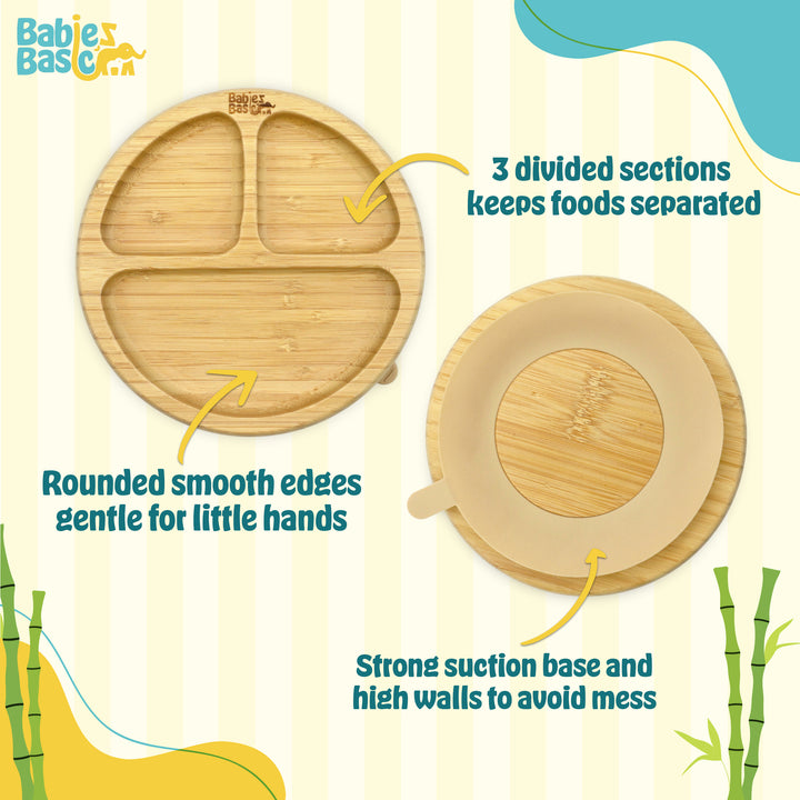 Babies Basic Bamboo Plate with Silicone Suction for Kids, Beige