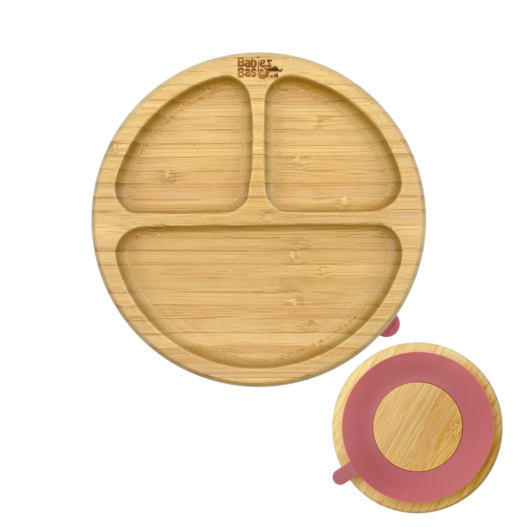 Babies Basic Bamboo Plate with Silicone Suction for Kids, Dusty Pink