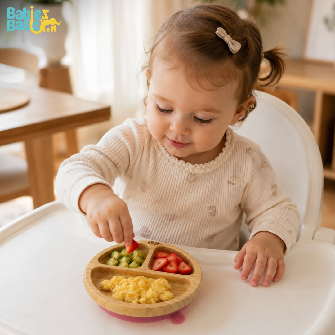 Babies Basic Bamboo Plate with Silicone Suction for Kids, Dusty Pink