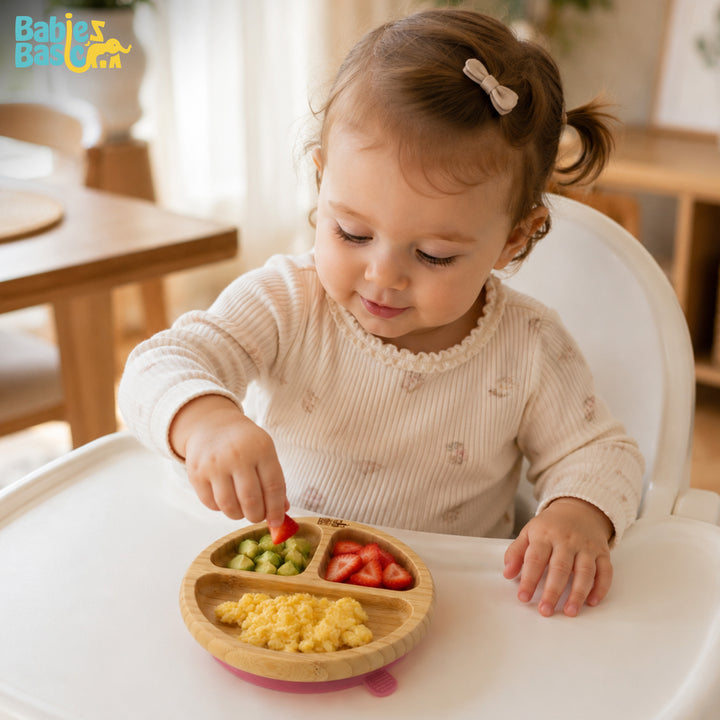 Babies Basic Bamboo Plate with Silicone Suction for Kids, Dusty Pink